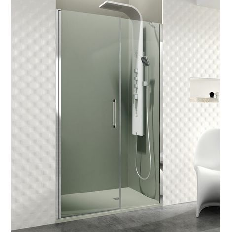 OPEN parete doccia frontale con porta a battente e pannello fisso, larghezza 115 cm, profili cromati, vetro trasparente, braccio di sostegno regolabile, porta + pannello fisso 65+50 cm (1/5)