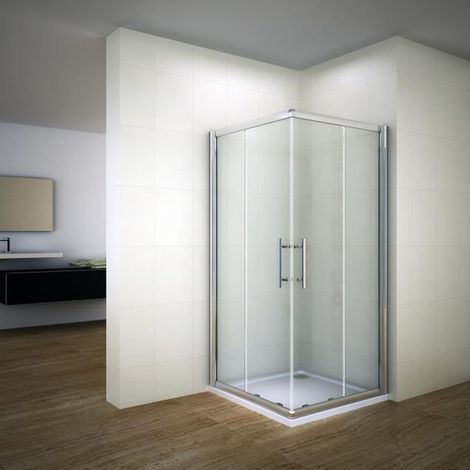 Aica Sanitaire – Cabine de douche 100x100cm accès d'angle – Porte coulissante en verre trempé 6mm – Joints magnétiques – Poignée inox – Sans receveur (1/5)