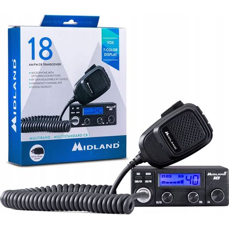 Radio CB Midland 18 Multistandard 4W VOX + micrófono (1/4)