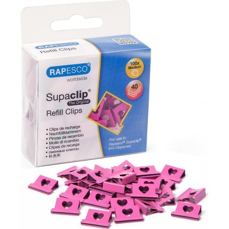 Rapesco 1334 Supaclip 40 Mollette/Clips di Ricarica Cuori, Fucsia, Confezione da 100 (1/4)