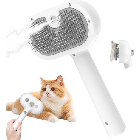 Self-Cleaning Cat Brush, 3 in 1 Rechargeable Steam Brush for Cats and Dogs with Long and Short Hair, Cat Grooming Brushes for Undercoat Removal and Massaging (1/5)