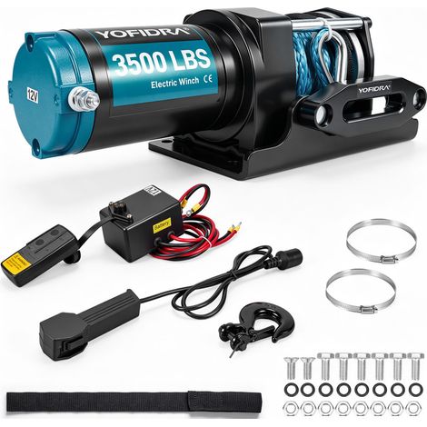 Treuil électrique 12V 3500 lbs,Corde synthétique 5.0mm x 9m,Rapport de réduction 136:1,Pour terrains accidentés (1/5)