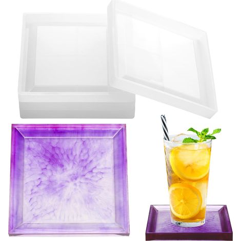 Moule Silicone Resine Epoxy, 4 Pièces Moule Carré Dessous de Verre Resine Epoxy, Réutilisable et Lavable, pour Makesous-Verres, Rravaux Bricolage, Décoration Intérieure (1/5)