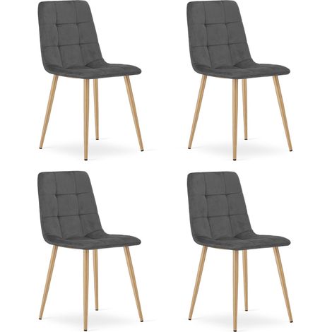 Sedia Kara - velluto grigio scuro / gambe color legno x 4 (1/5)