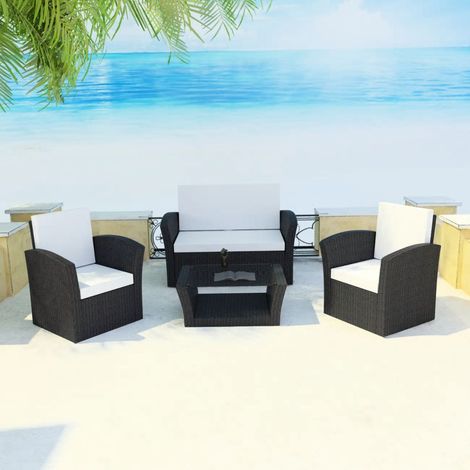 Set de muebles de jardín 4 pzas y cojines ratán sintético negro vidaXL