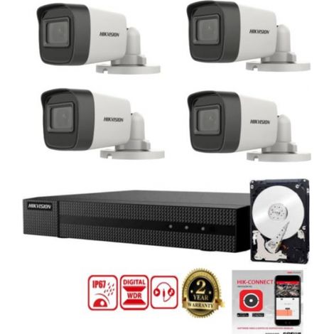 KIT VIDEOSORVEGLIANZA HIKVISION DVR 4 CANALI 4 TELECAMERE BULLET 5MPX PRO 500GB