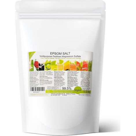 Bleu Marine Sel Epsom Engrais Universel Nutriment Naturel Prévient Carence en Magnésium Favorise Germination Idéal pour Pelouse Verte 1.5 kg (1/5)