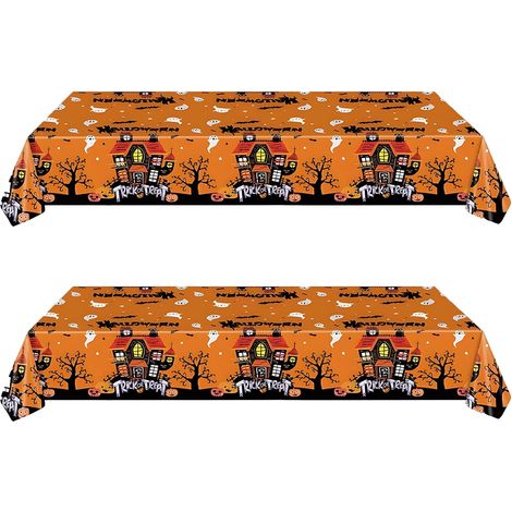 (2 Stück) Orangefarbene Halloween-Tischdecke, 137 x 274 cm große rechteckige Kürbis-Tischdecke, wasserdicht, Kunststoff-Tischdeckenbezug (1/5)
