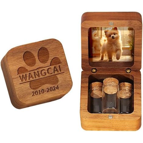 Boîte à souvenirs personnalisée pour poils d'animaux, boîte à dents pour chien/chat, souvenir pour animaux de compagnie, bouteille en bois de conservation longue durée avec verre et photo, fermeture m (1/5)