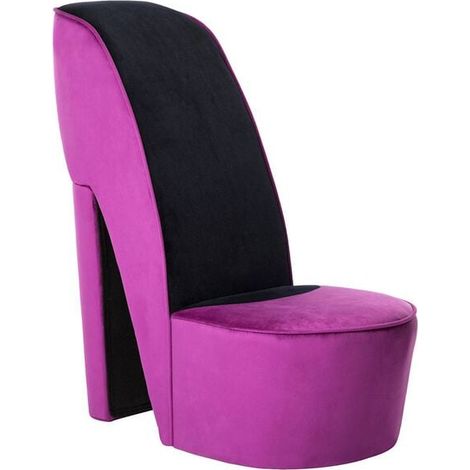 Chaise design en forme de chaussure à talon haut, revêtue de velours violet luxueux – Siège décoratif original pour salon ou chambre (1/5)