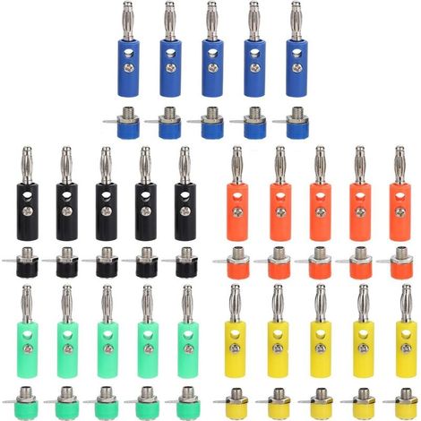 50 Piece Premium 4mm Banana Plug Connector Kit: 25 Banana Jacks + 25 Banana Sockets (5 Colors) (1/5)