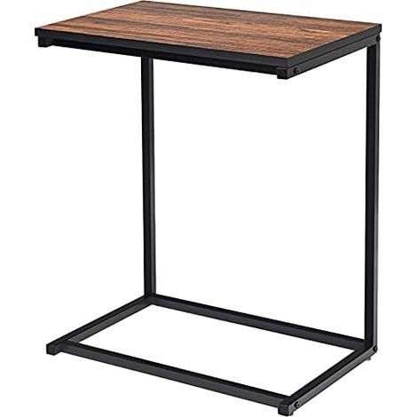 GOPLUS Table d’Appoint Table pour Ordinateur Table Basse Table Informatique Bout de Canape de Salon en Forme de U,Bois Massif et Metal de Style Industriel pour Canape Lit 55 x 35 x 65 CM (Marron) (1/4)