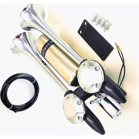 Klaxon de voiture universel 180DB Prolongez le son de klaxon d'air Haut-parleur à double tube en métal avec réservoir d'air en acier inoxydable adapté pour 12V 24V bateau voiture moto camion etc (1/5)