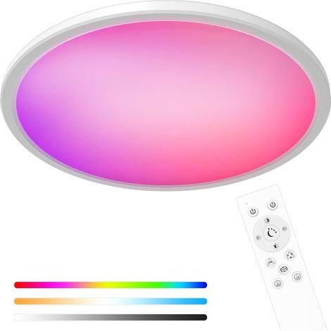 Plafonnier LED dimmable couleur avec télécommande et wifi 24W RGB plafond variable 3000k - 6500k plafonnier rond pour salle de bain chambre salon cuisine 30cm (1/4)