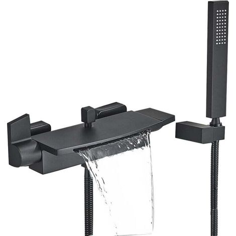Black Waterfall Bathtub Mixer, Bathroom Wall Mounted Bathtub Faucet, Bathtub Tap with Hand Shower, Small Bathtub Mixer (B) MUMU (1/4)