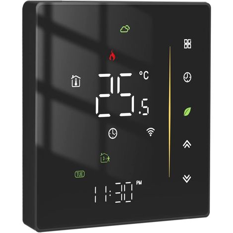 Termostato Wi-Fi programable para calderas de gas, compatible con la aplicación Tuya/Smart Life y Alexa/Google Home, color negro. (1/5)