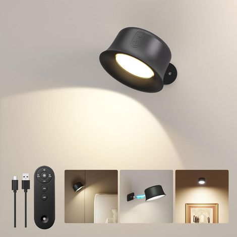 Applique Murale Interieur, Lampe Murale LED Rechargeable avec Télécommande ou Tactile, 3 Températures de Couleur et Luminosité Réglable, Lampe Murale sans fil pour Chevet de Chambre En Lisant