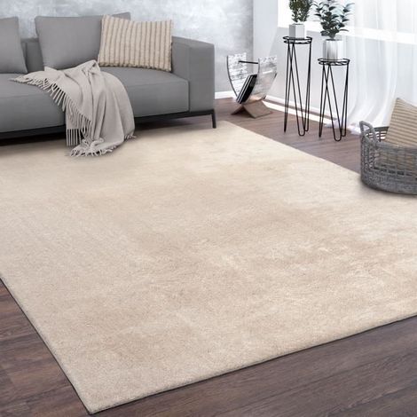 Tapis de style moderne monochrome beige crème, dimensions 80 x 150 cm, pour décoration intérieure, pièce unique (1/4)