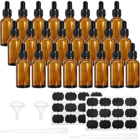 Bouteille en Verre Ambré avec Pipette Compte-Gouttes, Lot de 24 Pièces 30 ml, pour Huiles Essentielles, Parfums, Produits Chimiques et Aromathérapie (1/5)