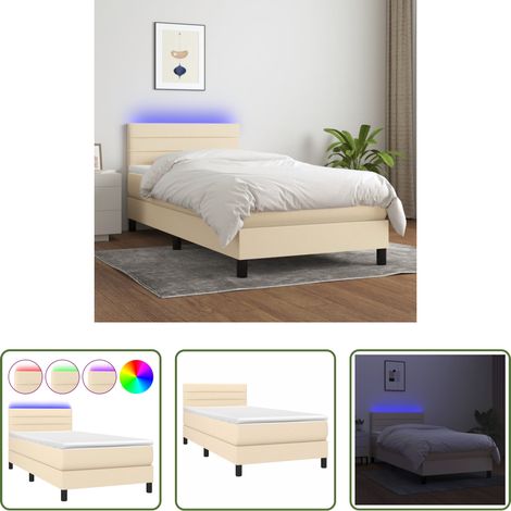 vidaXL Tête de lit réglable - Sommier à lattes de lit avec matelas LED Crème 80x200 cm Tissu (1/5)