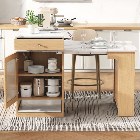 Mesa isla de cocina extensible 151x80x92 cm en MDF natural para espacios pequeños - MEUBLIV (1/5)