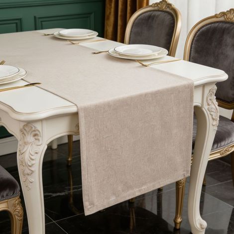 Tovaglia, Tovaglia da Pranzo Moderna e Impermeabile, Effetto Lino Antimacchia, Rettangolare 30x140 cm - Beige (1/5)