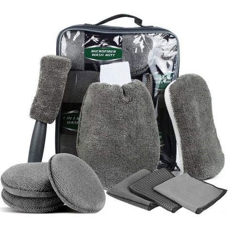 Kit de Nettoyage de Voiture 9PCS,Professionnel Microfibre Lavage Voiture Nettoyer Kit,Brosse Voiture,Chiffons de Nettoyage Gant (1/5)