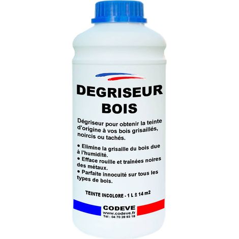 Codève Bois – Dégriseur bois 1 L – Élimine grisaille et taches – Action rapide pour tous types de bois – Prêt à l'emploi pour 14 à 16 m²