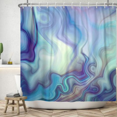 180x200cm Ensemble de Rideaux de Douche en marbre Aquarelle Bleu Ombre Abstrait Rideau de Salle de Bain Aurora Bleu Violet Rideaux de Douche Rideau de Baignoire étanche (1/5)