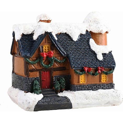 Mini-Weihnachtsdorf, LED-beleuchtetes kleines Weihnachtshaus, batteriebetrieben, Weihnachtsdorf-Zubehör, beleuchtete Miniatur-Schneedorf-Dekoration (1/4)