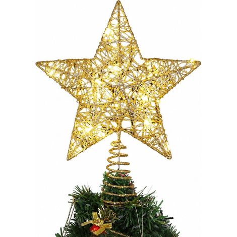 Étoile de Noël dorée avec lumières LED, fil de fer antirouille, 20 lumières, fonctionne sur piles (1/5)