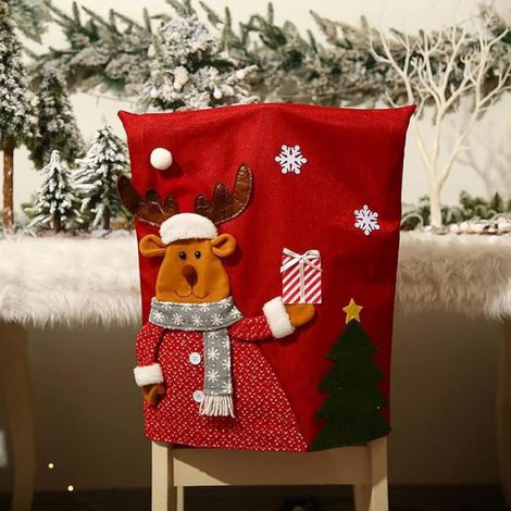 Housse De Dossier De Chaise - Motif Noel Pere Noel Bonhomme De Neige Renne - Rouge - 55 X 48 Cm - Lot De 3 (1/5)