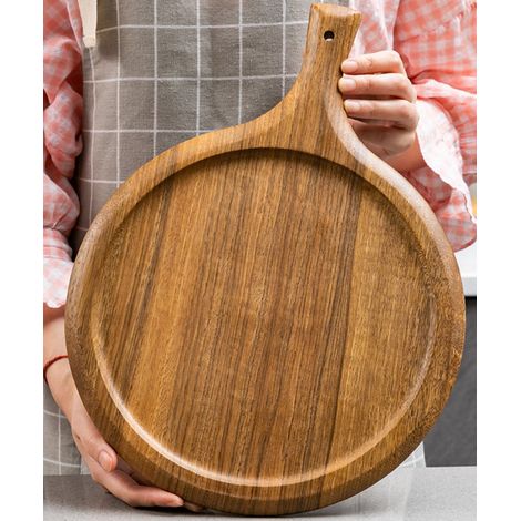 Moule à pizza en bois avec poignée - ustensile de cuisine - diamètre intérieur 25 cm - 40 x 30 x 2 cm - couleur bois - 1 pièce (1/5)