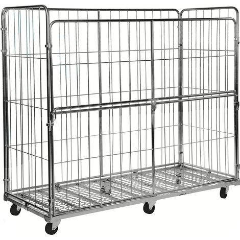 Kongamek Rollcontainer verzinkt 2000x800x1800mm mit 4 Gitterwänden vorne halb zu öffnen mit Bremse