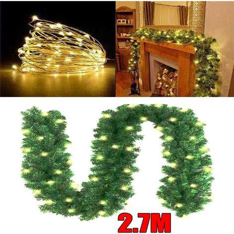 Weihnachtsgirlande, künstlicher Tannenbaumschmuck mit warmweißen Lichtern für Türen, Fenster und Balustraden, 2,7 m, 30 LEDs (1/4)