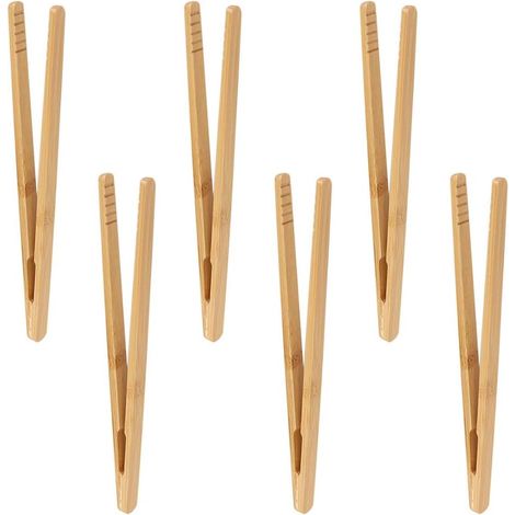 Juego de pinzas de bambú para barbacoa (6 a 7 pulgadas), pequeñas pinzas para buffet, para barbacoa, queso, tocino, magdalenas, fruta y pan.