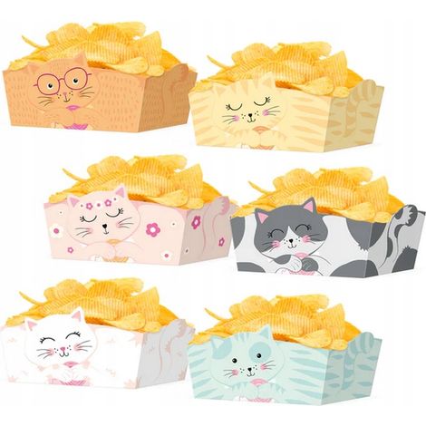 Scatole per patatine, snack, gattini colorati, festa di compleanno, 3 pezzi (1/5)