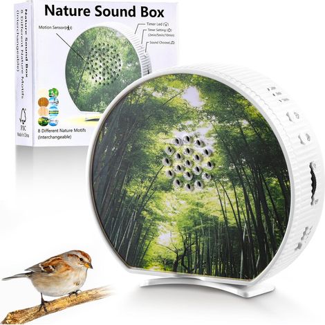 Boîte À Détecteur De Mouvement avec Chant D’Oiseaux, Boîte À Chants d'oiseaux À Sons Naturels À Bruit Blanc avec Lumières LED Et Minuterie, 8 Musique Relaxante pour Toilettes, Méditation (0-100 DB) (1/5)
