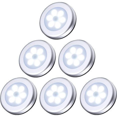 Nachtlicht mit Bewegungsmelder, 6 LED-Bewegungsmelderlicht, automatisches Ein-/Ausschalten des LED-Beleuchtungssensors, weißes Licht, batteriebetriebenes Schranklicht, Schranklicht für Flur, Schlafzim