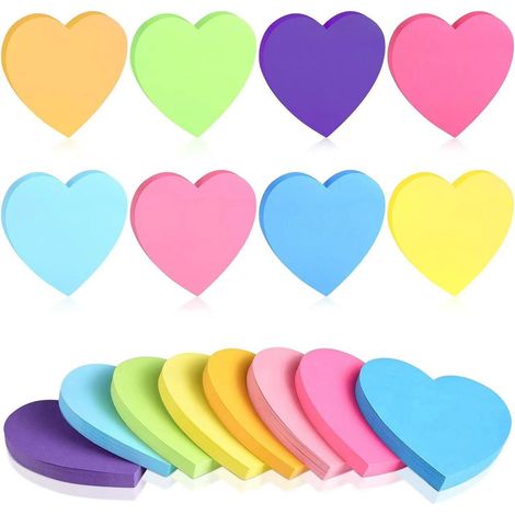 Notas Adhesivas En Forma De Corazón - 5 x 5 cm - Papel Sin Ácido 80 Gsm - 8 Colores - 50 Hojas Por Bloc - 8 Blocs (1/5)