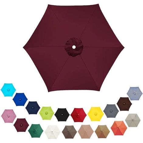 Auvent de rechange pour parasol jardin extérieur à 6 baleines et épais Bordeaux uniquement 2.7M (1/5)