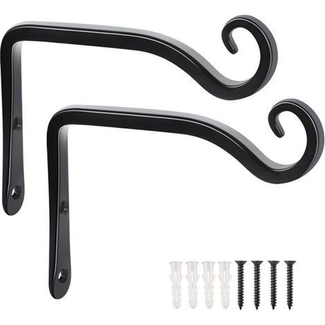 Lot de 2 Crochets- Noir de Suspension Muraux Décoration Fer Forgé pour Jardin avec Vis pour Plantes Mangeoires à Oiseaux Lanternes (1/5)