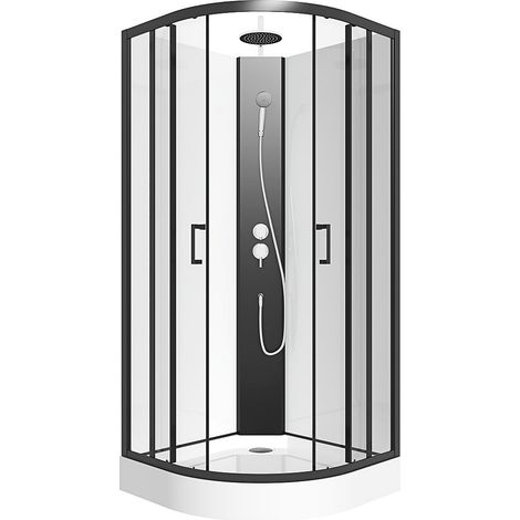 Vente-Unique – Cabine de douche quart de cercle – Hauteur ajustable 200/220 cm – L80 x l80 cm – Système coulissant – Noir et blanc – Verre 4 mm
