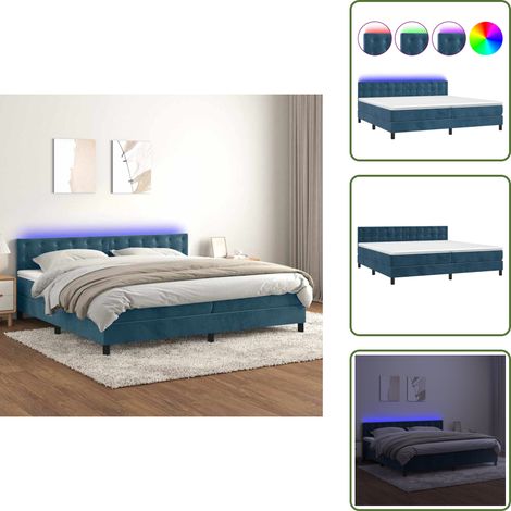 Letto con luci LED - vidaXL Letto a Molle con Materasso e LED Blu Scuro 200x200 cm - Letto con testiera regolabile