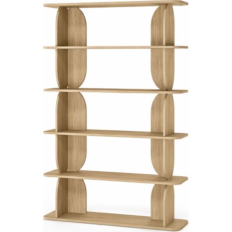 Libreria Moderna Con 5 Ripiani A Giorno Design Contemporaneo Essenziale Ideale Per Soggiorno Salotto Studio Corridoio Zona Living E Ufficio In Melaminico 120 X 181.5 X 34 Cm Rovere Naturale (1/5)