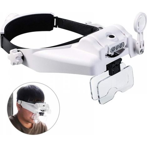 Lighted Head Magnifier With Detachable Leds libres Reading Head Magnifying Glasses Visor Casque de visière Loupe for Hobbies, Close Work, Sewing, Crafts, Reading, Repair, Jewelry Making (1X to 14X) (1/5)