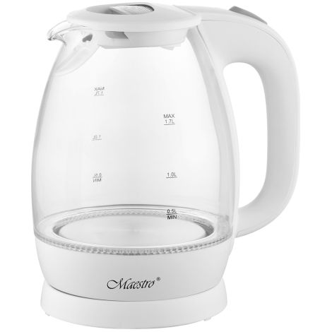 Maestro Wasserkocher aus Glas, 1,7 l, 2200 W, MR-063, weiß