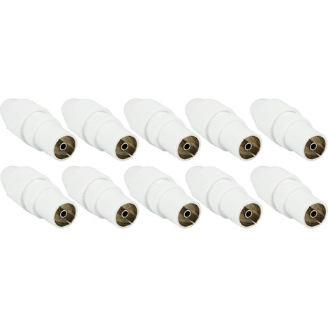 10 Pcs Blanc Prise Antenne TV Fiche Coaxiale Mâle & Femelle Coupleur Pour Télévision Par Câble IEC TV Antennes SAT Installations BK 4K UHD