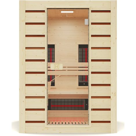 Holl's Sauna Hybride Combi 2 Places 140 x 130 x 190 cm + Poele HARVIA Vega 3,5kw + Pierres pour poêle 20kg Ø 5-10 cm