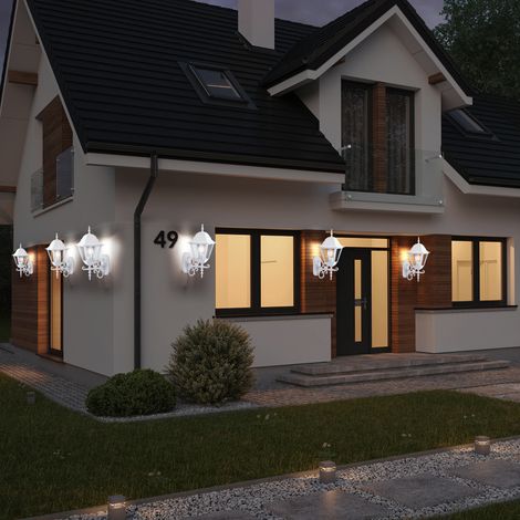 Set di 6 applique da parete a LED Lanterne in alluminio stile country illuminazione per esterni lampade da giardino bianche in un set che include lampadine a LED